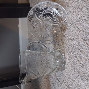 Vintage glass bowl and pitcher set .